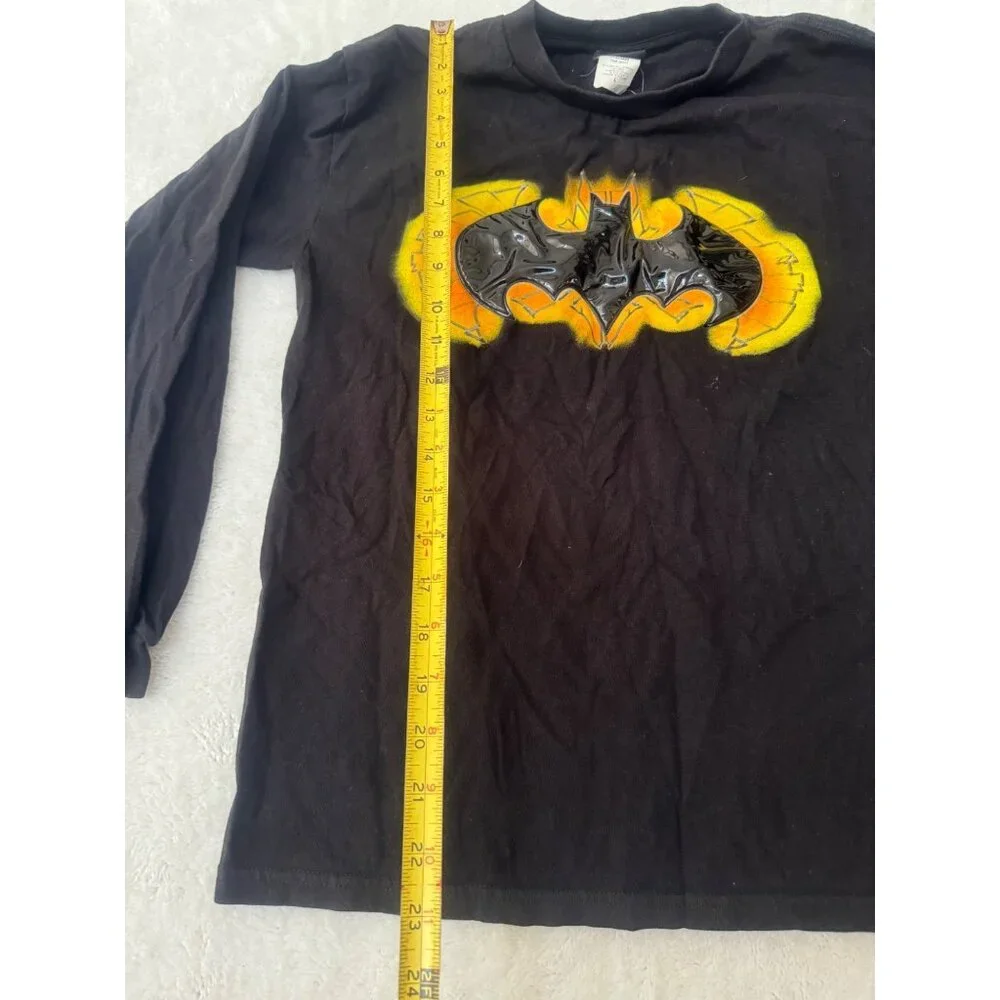 DC Comics Batman Boy's Large Black Long Sleeve Shirt Rubber textured Batman Logo